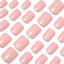 Pink Glazed Short Square Vegan Faux Nail Set - 24 Pack