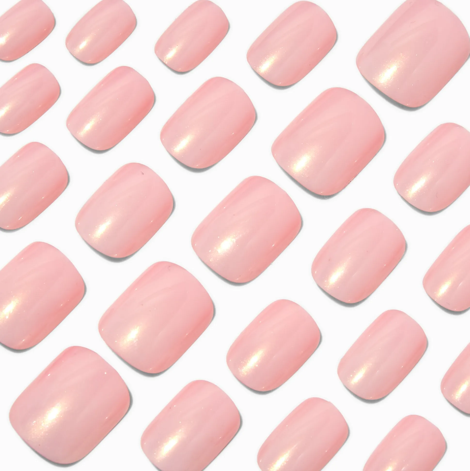 Pink Glazed Short Square Vegan Faux Nail Set - 24 Pack