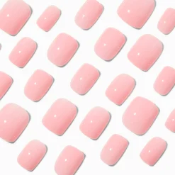 Pink Glossy Short Square Vegan Faux Nail Set - 24 Pack