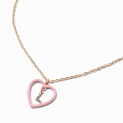 Pink Heart Initial Pendant Necklace - L