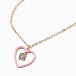Pink Heart Initial Pendant Necklace - M
