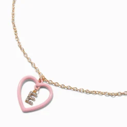 Pink Heart Initial Pendant Necklace - E