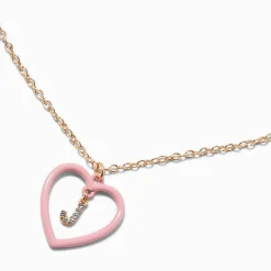 Pink Heart Initial Pendant Necklace - J