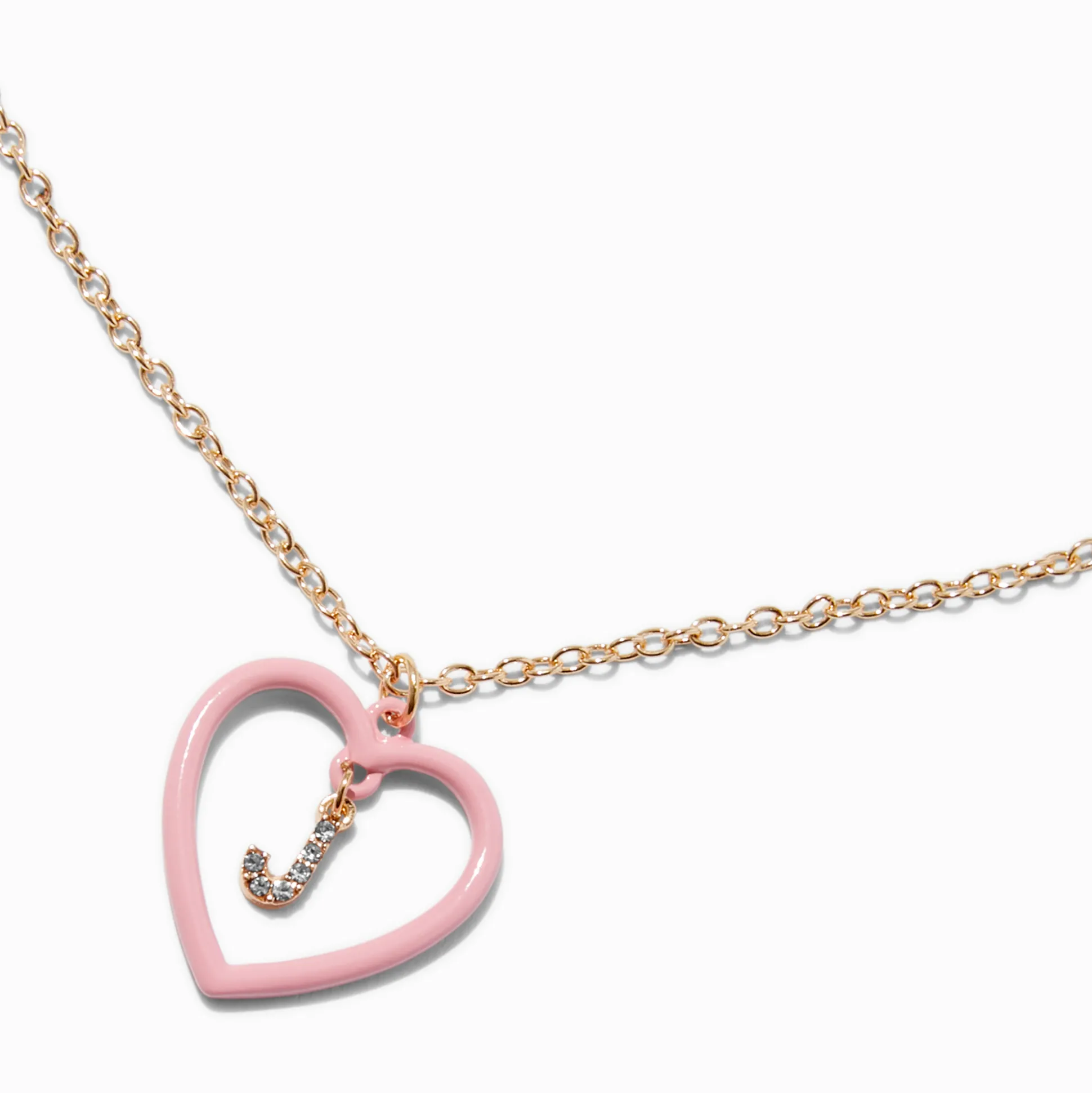 Pink Heart Initial Pendant Necklace - J
