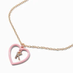 Pink Heart Initial Pendant Necklace - K