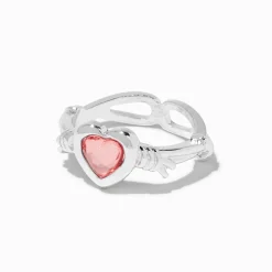 Pink Heart Silver-tone Barbed Wire Ring