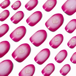 Pink Radiating Heart Stiletto Press On Vegan Faux Nail Set - 24 Pack