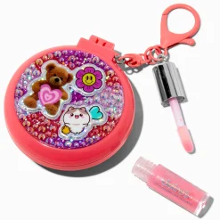 Pink Sticker Club Hair Brush & Lip Gloss Keyring