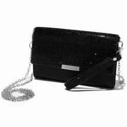 Pochette poignet à bandoulière noire bling-bling