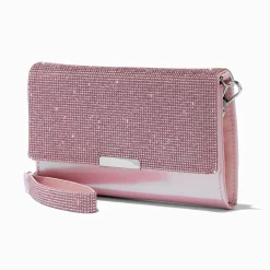 Pochette poignet à bandoulière bling-bling rose clair