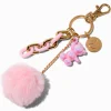 Porte-clés à breloque nounours couleur chromée pompon rose