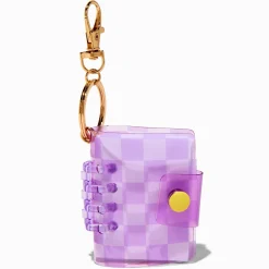 Porte-clés à mini journal à carreaux violet