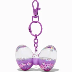 Porte-clés à paillettes rempli d’eau nœud pour cheveux violet
