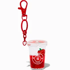 Porte-clés à paillettes rempli d'eau café fraise