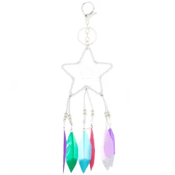 Porte-clés attrape-rêves étoile et plumes couleur argenté