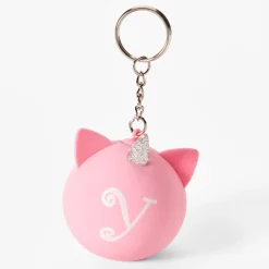 Porte-clés balle anti-stress licorne à initiale - Rose, Y