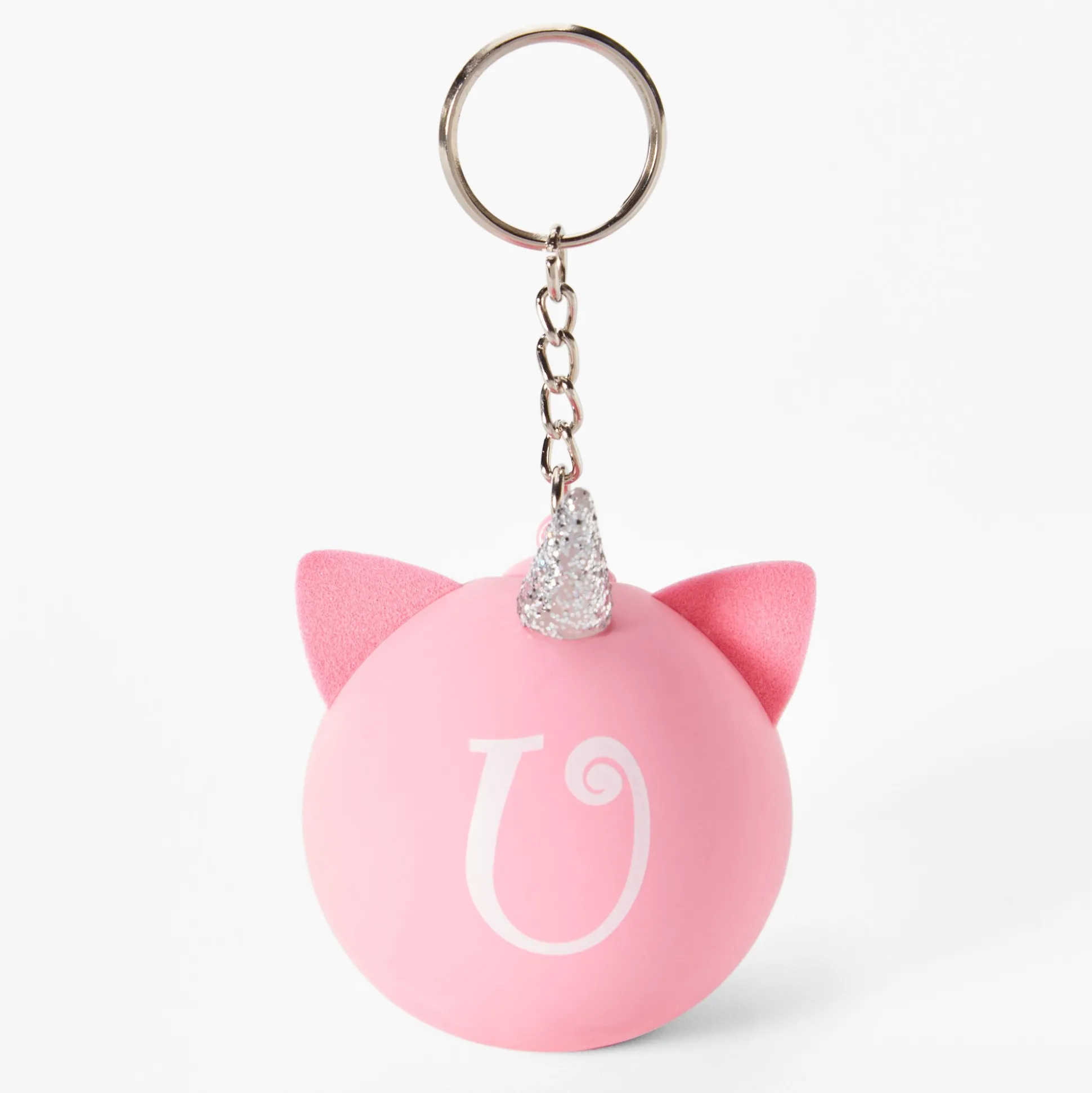 Porte-clés balle anti-stress licorne à initiale - Rose, U