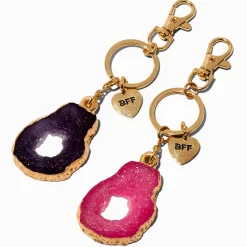 Porte-clés best friends quartz rose et violet - Lot de 2