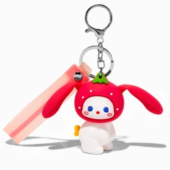 Porte-clés bracelet oreilles de lapin fraise