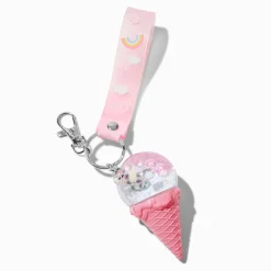 Porte-clés bracelet rempli d'eau panda et cornet de glace rose