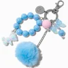 Porte-clés breloque nounours couleur chromée pompon bleu