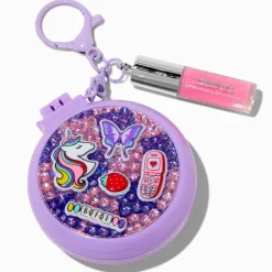 Porte-clés gloss et brosse à cheveux licorne Y2K violet