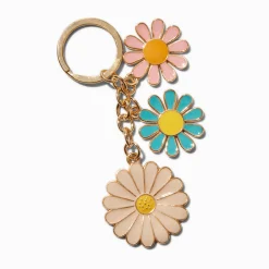 Porte-clés émaillé triple marguerite