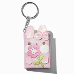 Porte-clés mini carnet lapin rose