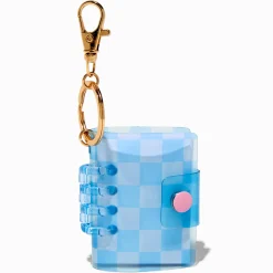 Porte-clés mini journal à carreaux bleu