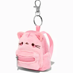 Porte-clés mini sac à dos chat rose