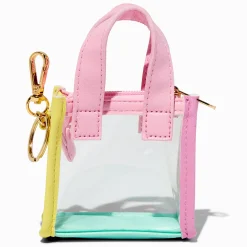 Porte-clés mini sac cabas transparent color block pastel