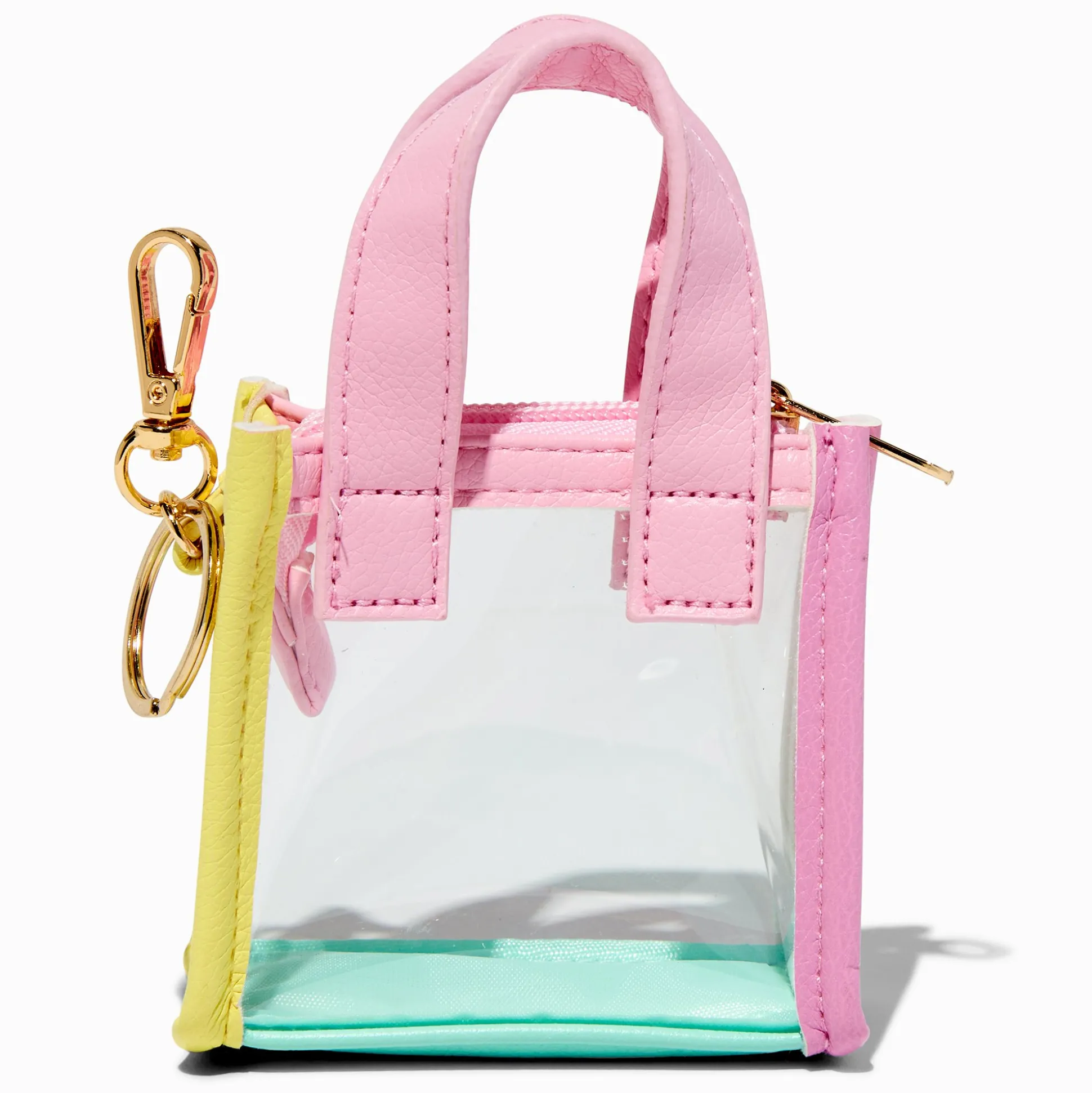 Porte-clés mini sac cabas transparent color block pastel