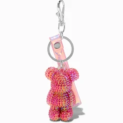 Porte-clés ours bling-bling rose