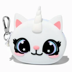 Porte-clés porte-monnaie en silicone chat-licorne
