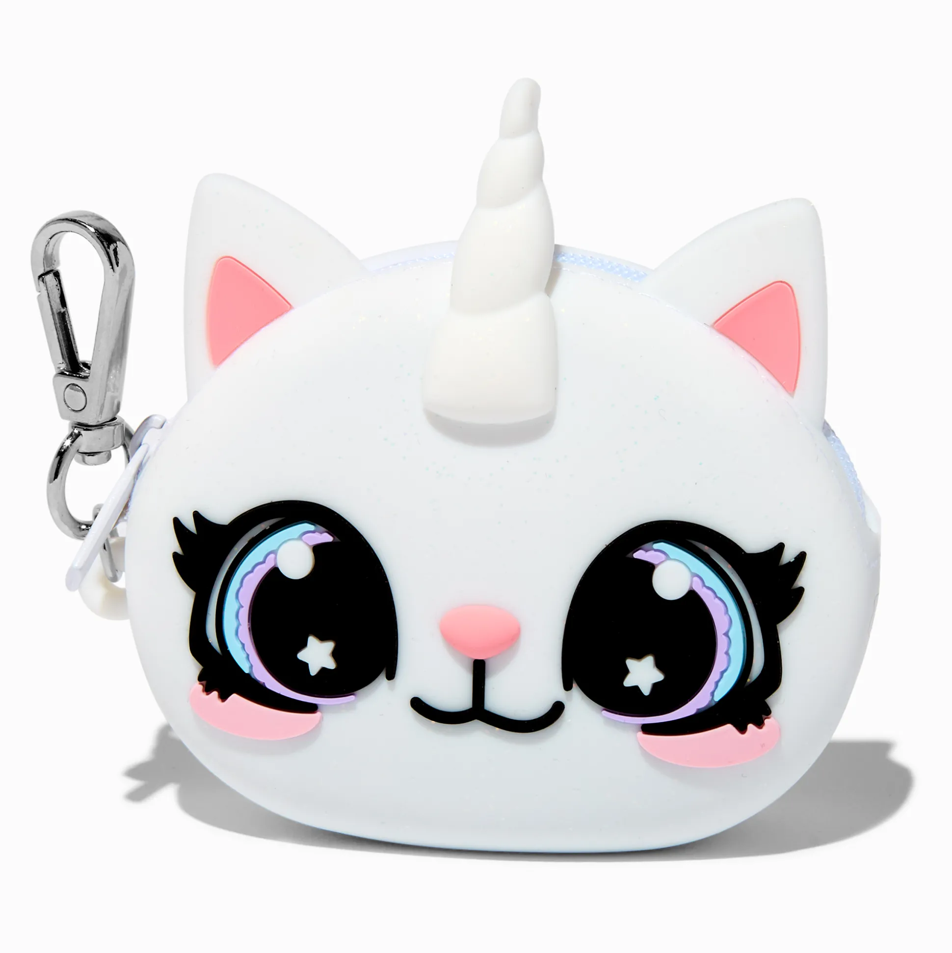 Porte-clés porte-monnaie en silicone chat-licorne