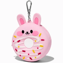 Porte-clés porte-monnaie en silicone supérette donut saupoudré lapin rose