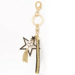Porte-clés étoile et pompon - Noir