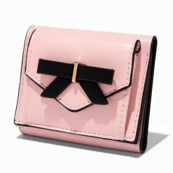 Portefeuille à trois volets style coquette avec nœud rose