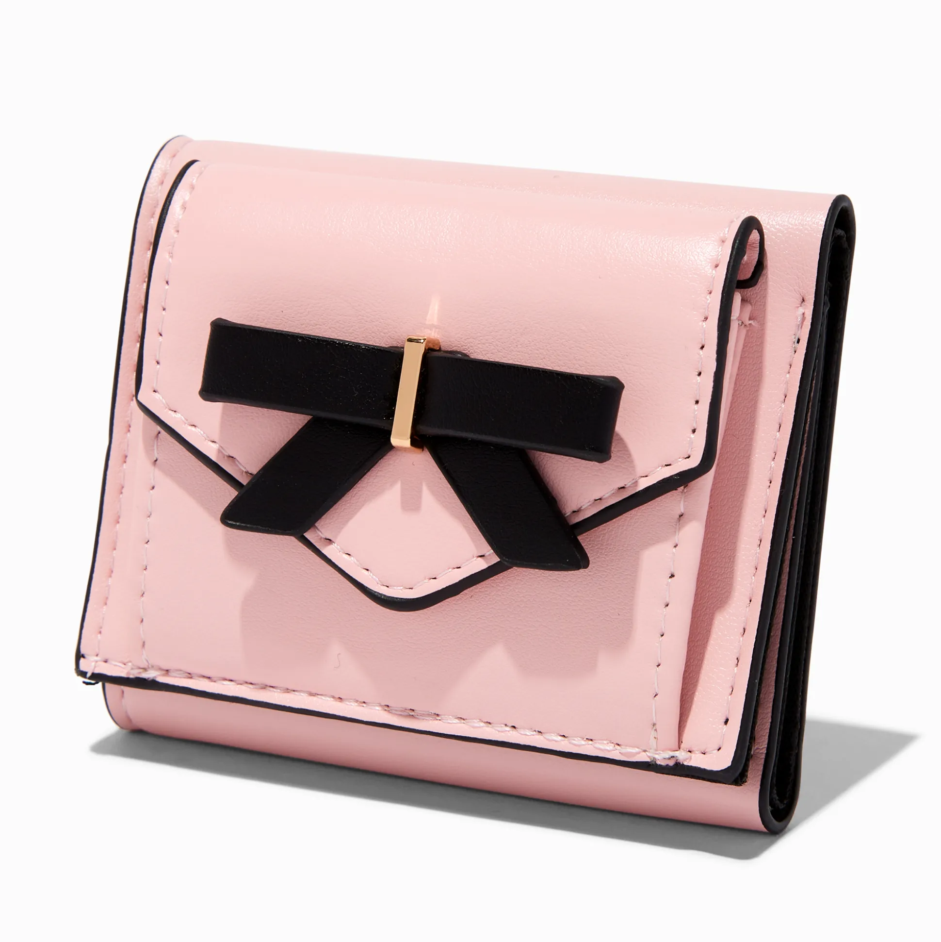 Portefeuille à trois volets style coquette avec nœud rose