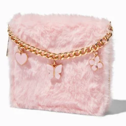 Porte-monnaie à zip sur tout le pourtour en fausse fourrure rose tendre