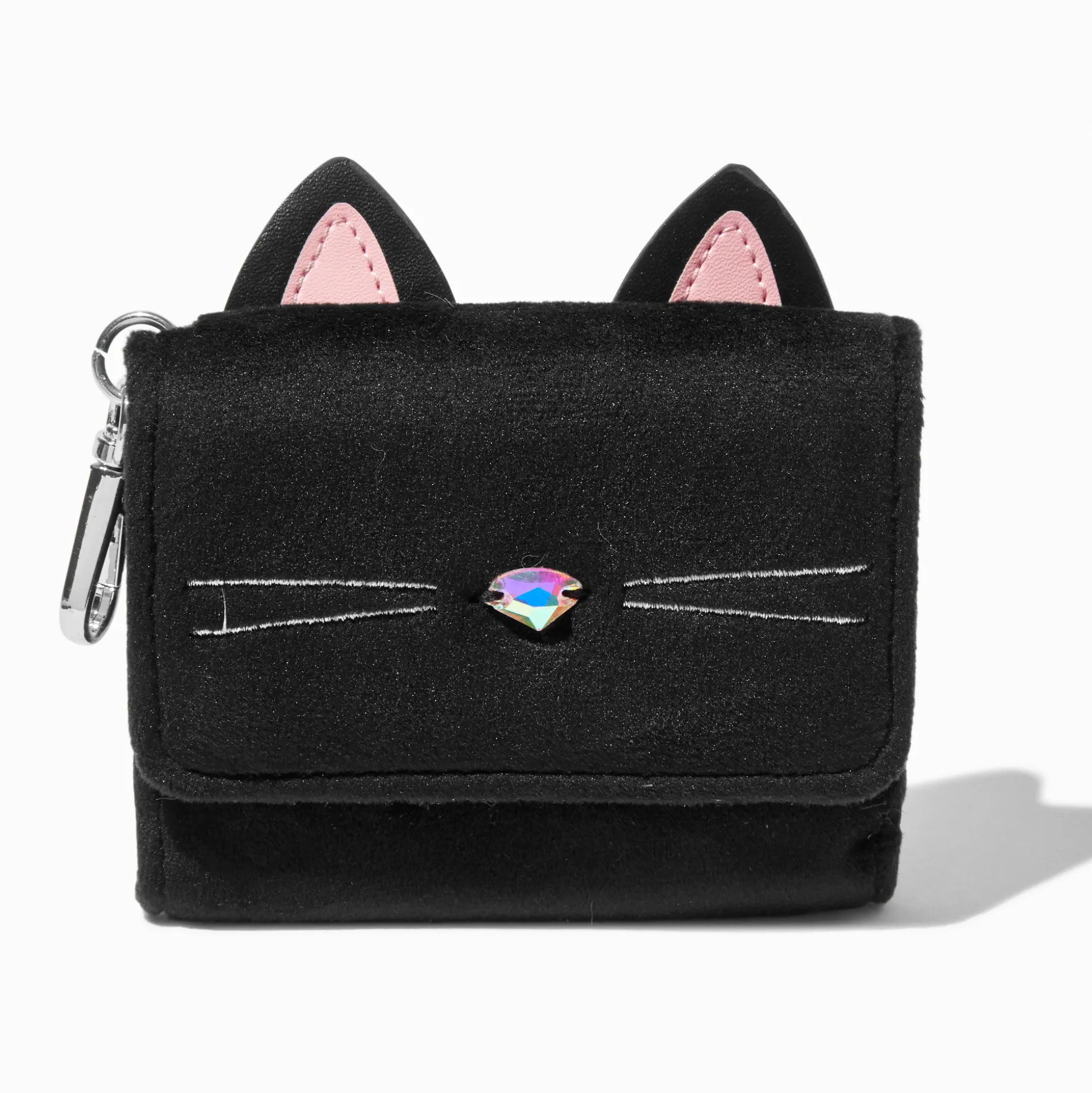 Porte-monnaie dépliant en imitation velours chat noir