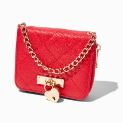 Porte-monnaie pochette poignée matelassé rouge Saint-Valentin