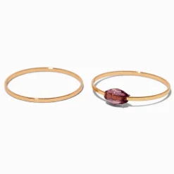 Purple Beaded Gold-tone Ring Stack - 2 Pack