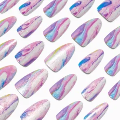 Purple Galaxy Long Almond Vegan Faux Nail Set - 24 Pack