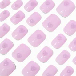 Purple Heart Short Square Vegan Faux Nail Set - 24 Pack