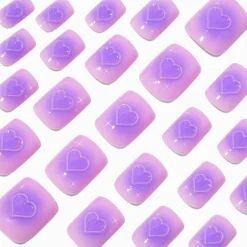 Purple Radiating Hearts Medium Square Vegan Faux Nail Set - 24 Pack