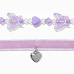 Purple Velvet Butterfly Beaded Choker Necklaces - 2 Pack