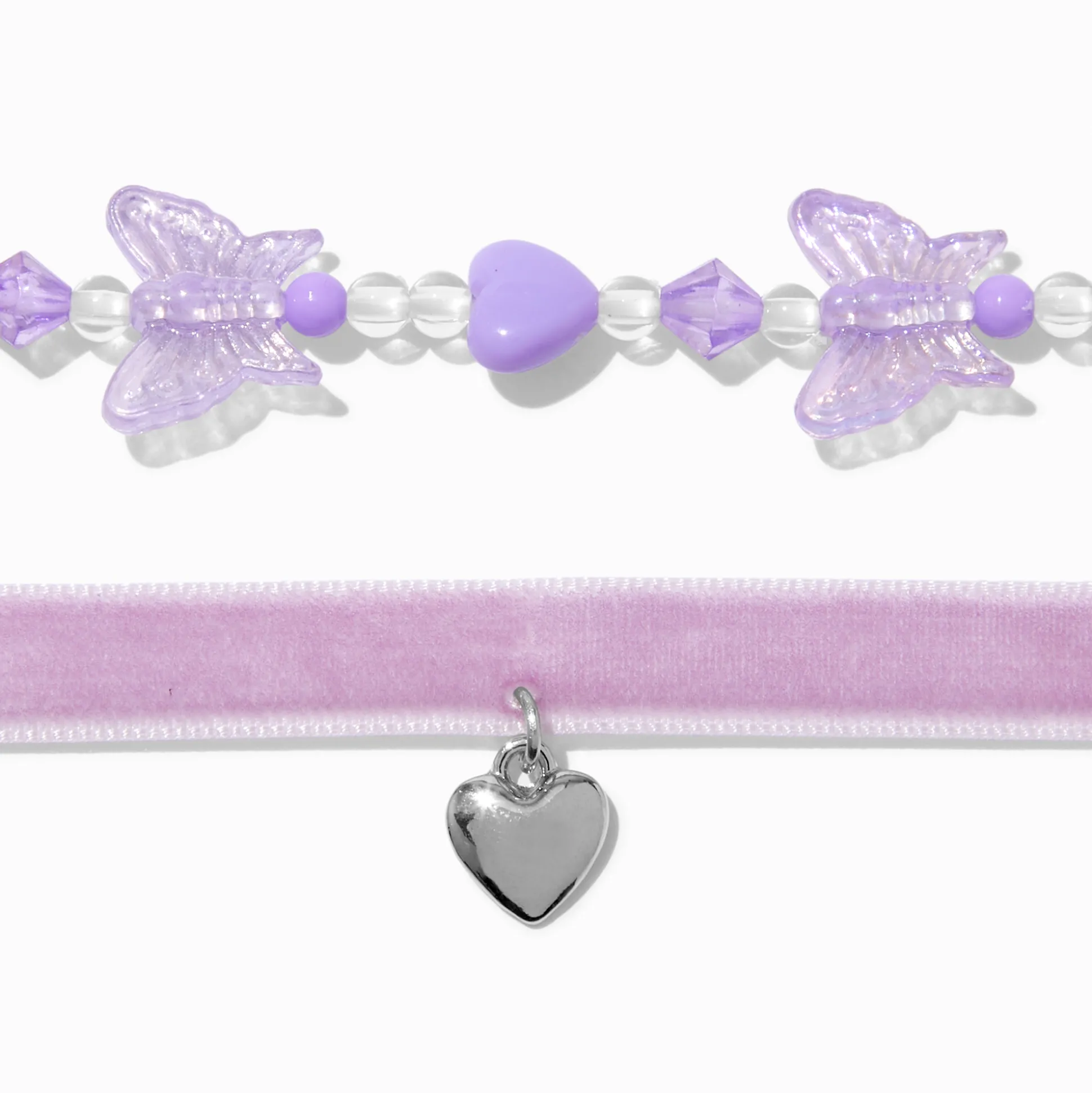 Purple Velvet Butterfly Beaded Choker Necklaces - 2 Pack