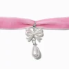 Ras-de-cou à pendentif nœud perle d'imitation en imitation velours rose