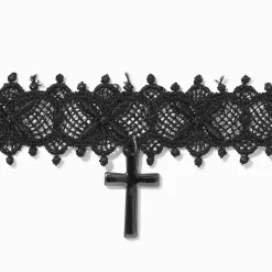 Ras-de-cou dentelle croix noir